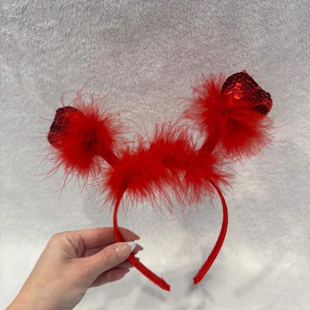 Red Heart Headband Kids Costume‎ Accessory Sequins and Feathers
